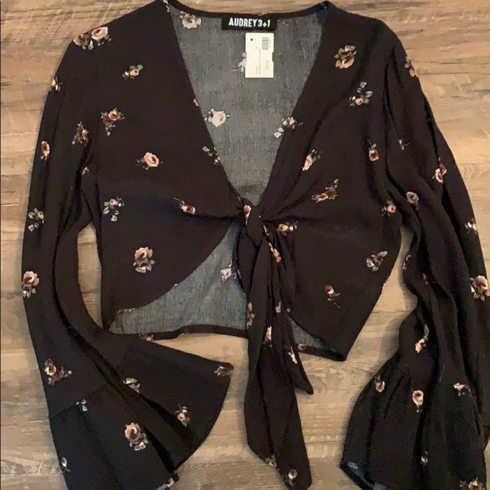 Black floral tie top